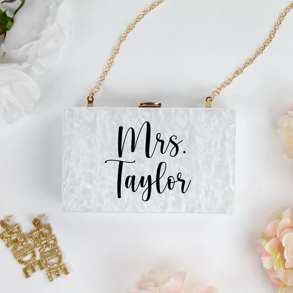 Custom Acrylic Mrs Last Name Box Clutch