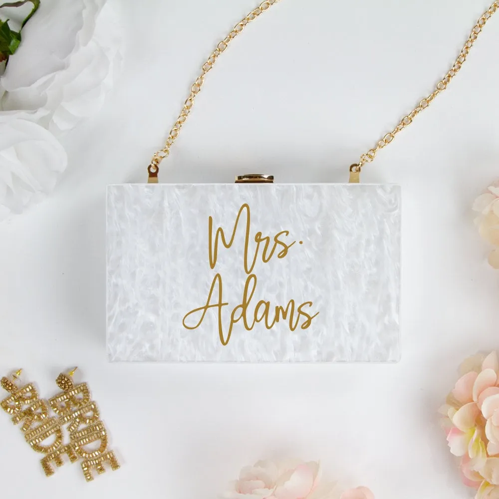 Custom Acrylic Mrs Last Name Box Clutch