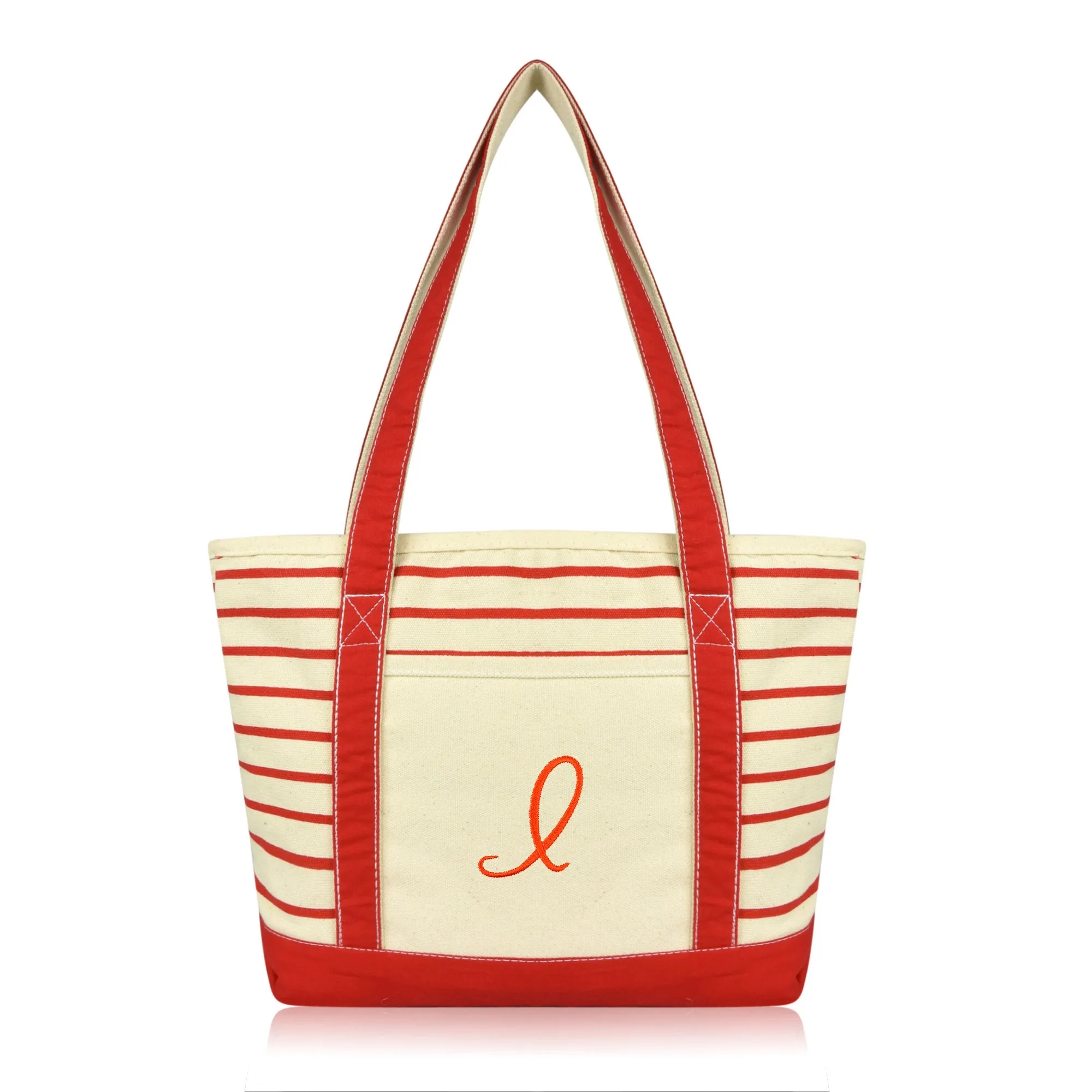 Dalix Striped I-Initial Tote Bag Womens Ballent Letter I