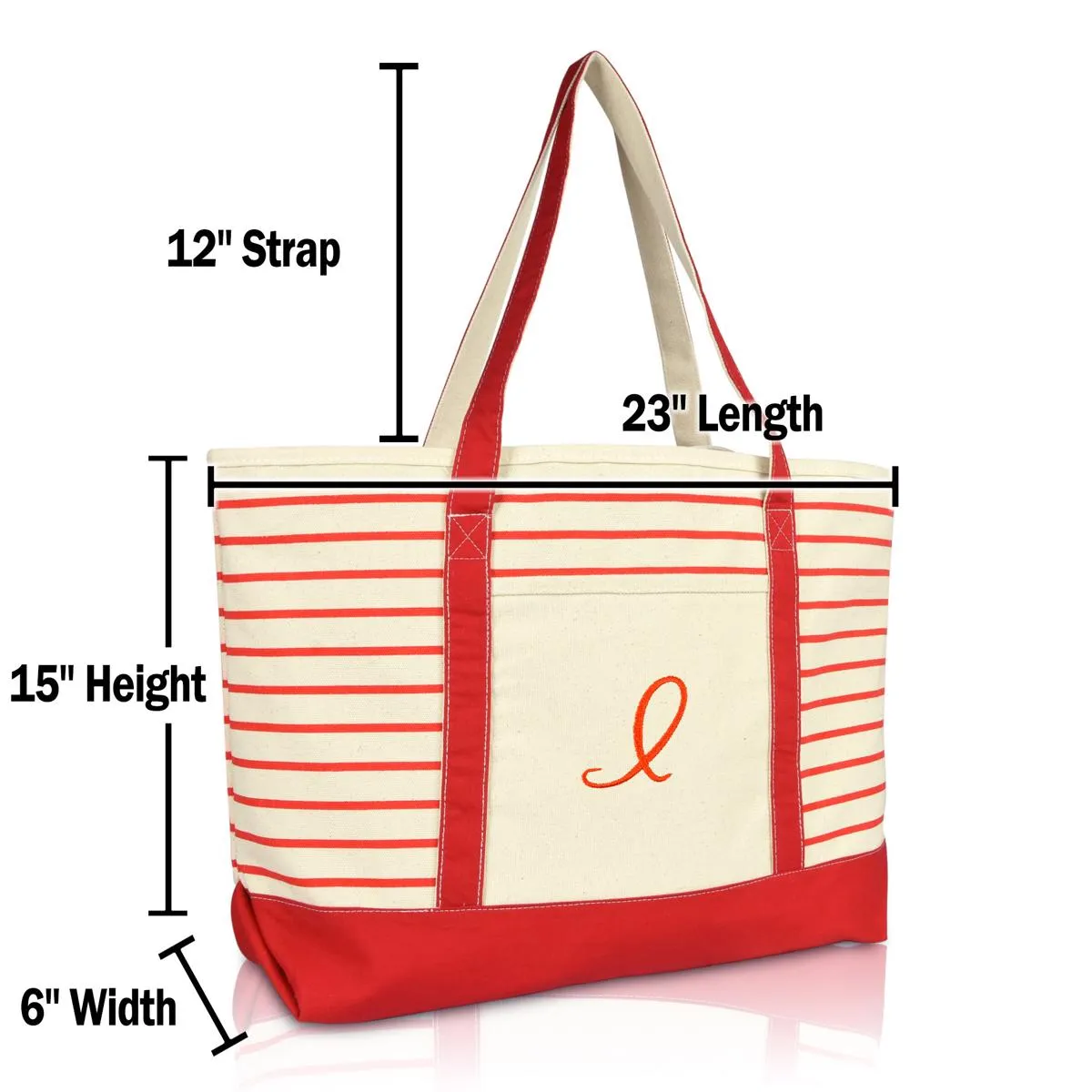 Dalix Striped I-Initial Tote Bag Womens Ballent Letter I