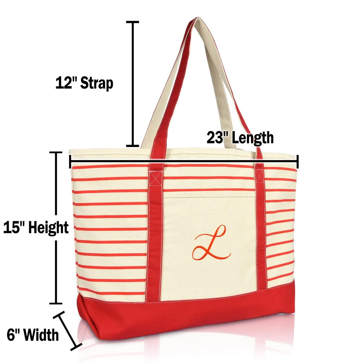 Dalix Striped L-Initial Tote Bag Womens Ballent Letter L