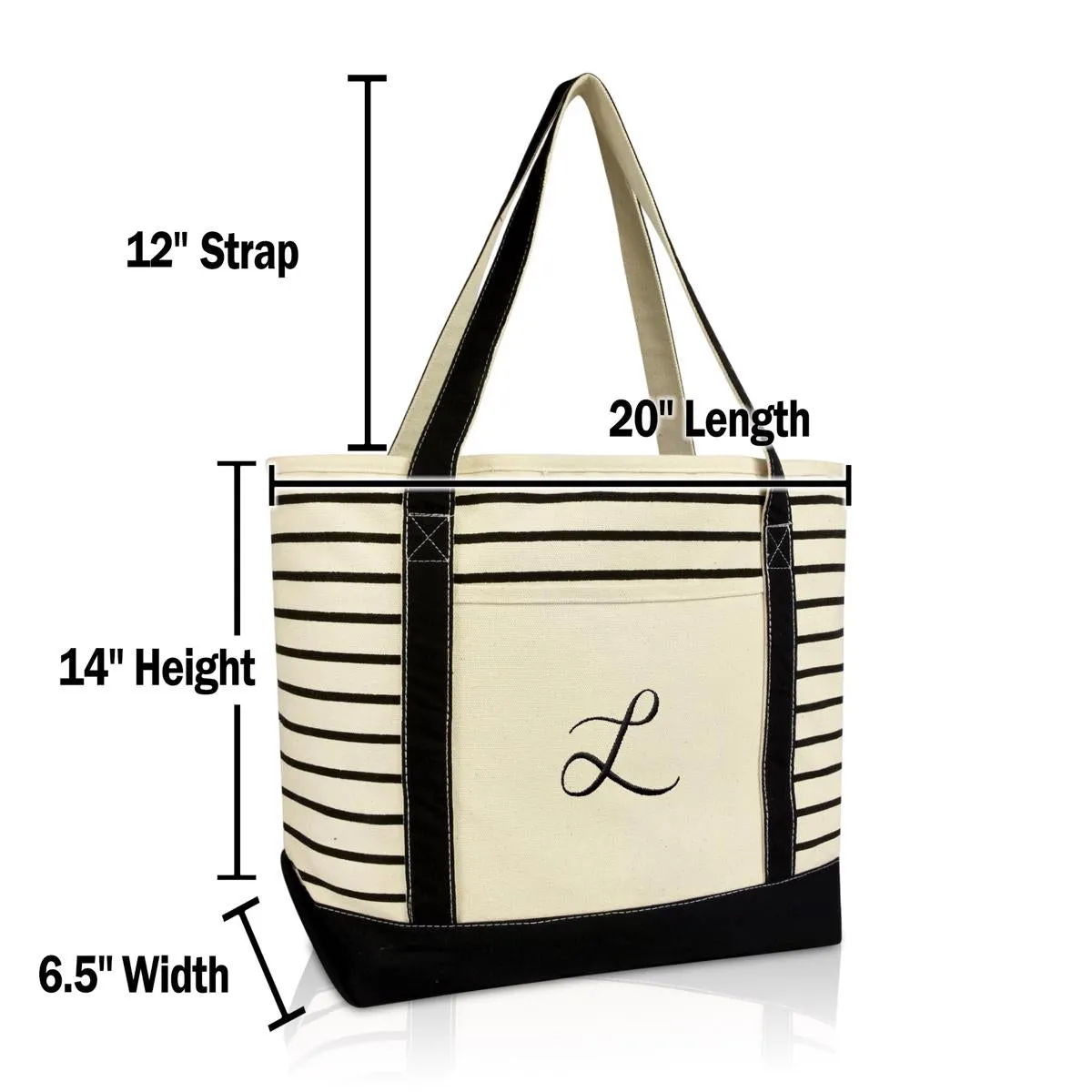 Dalix Striped L-Initial Tote Bag Womens Ballent Letter L