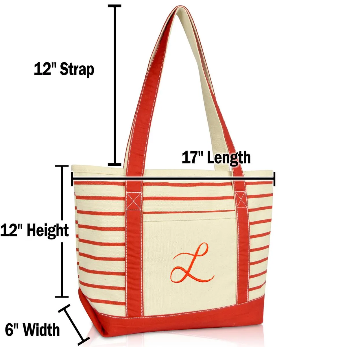 Dalix Striped L-Initial Tote Bag Womens Ballent Letter L