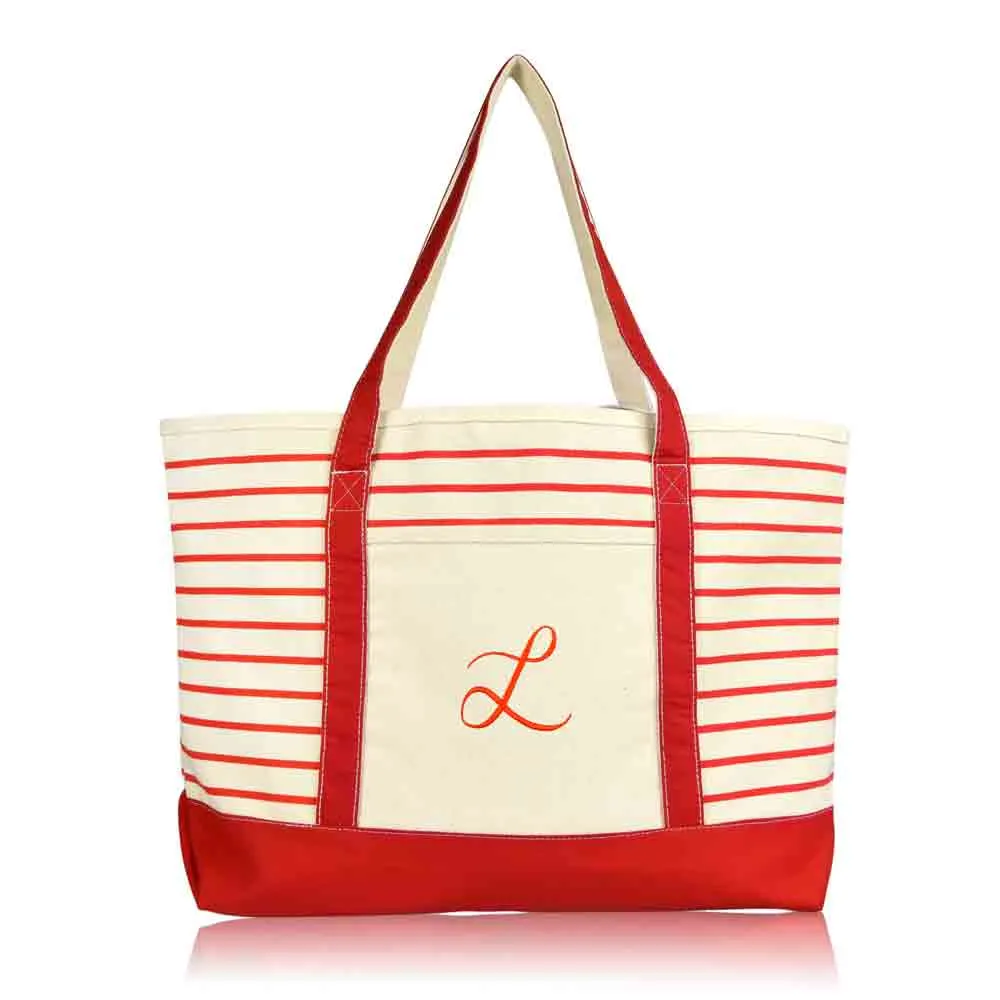 Dalix Striped L-Initial Tote Bag Womens Ballent Letter L