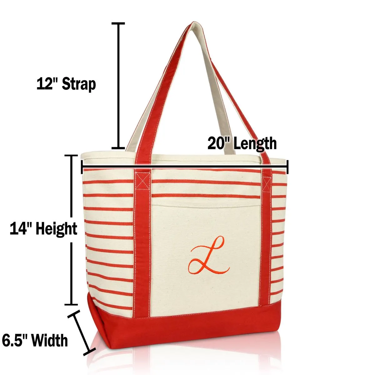 Dalix Striped L-Initial Tote Bag Womens Ballent Letter L