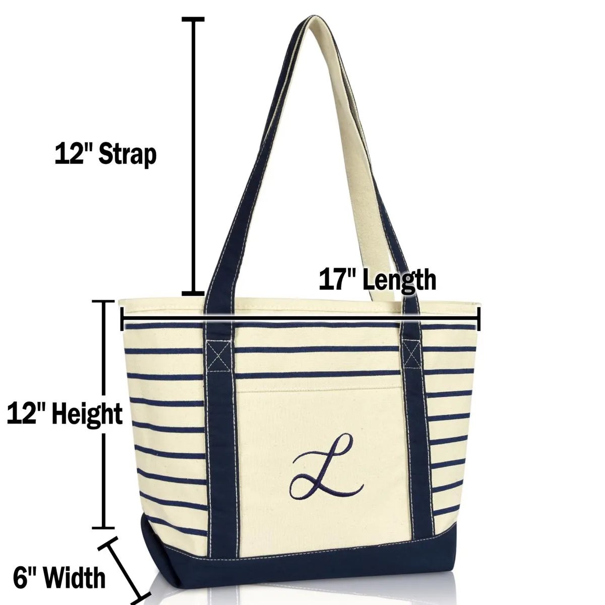 Dalix Striped L-Initial Tote Bag Womens Ballent Letter L