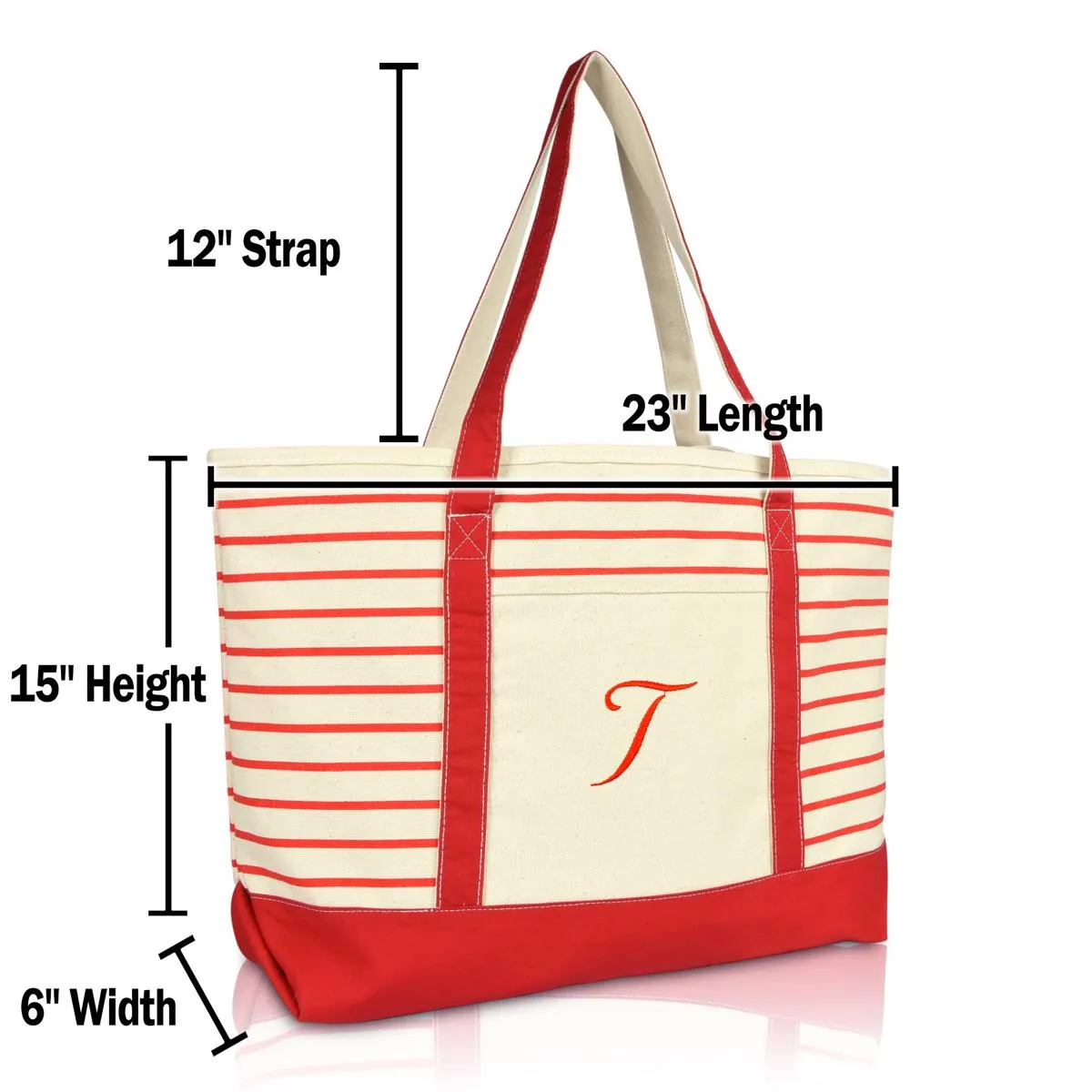 Dalix Striped T-Initial Tote Bag Womens Ballent Letter T