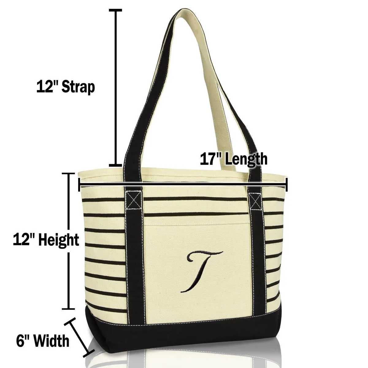 Dalix Striped T-Initial Tote Bag Womens Ballent Letter T