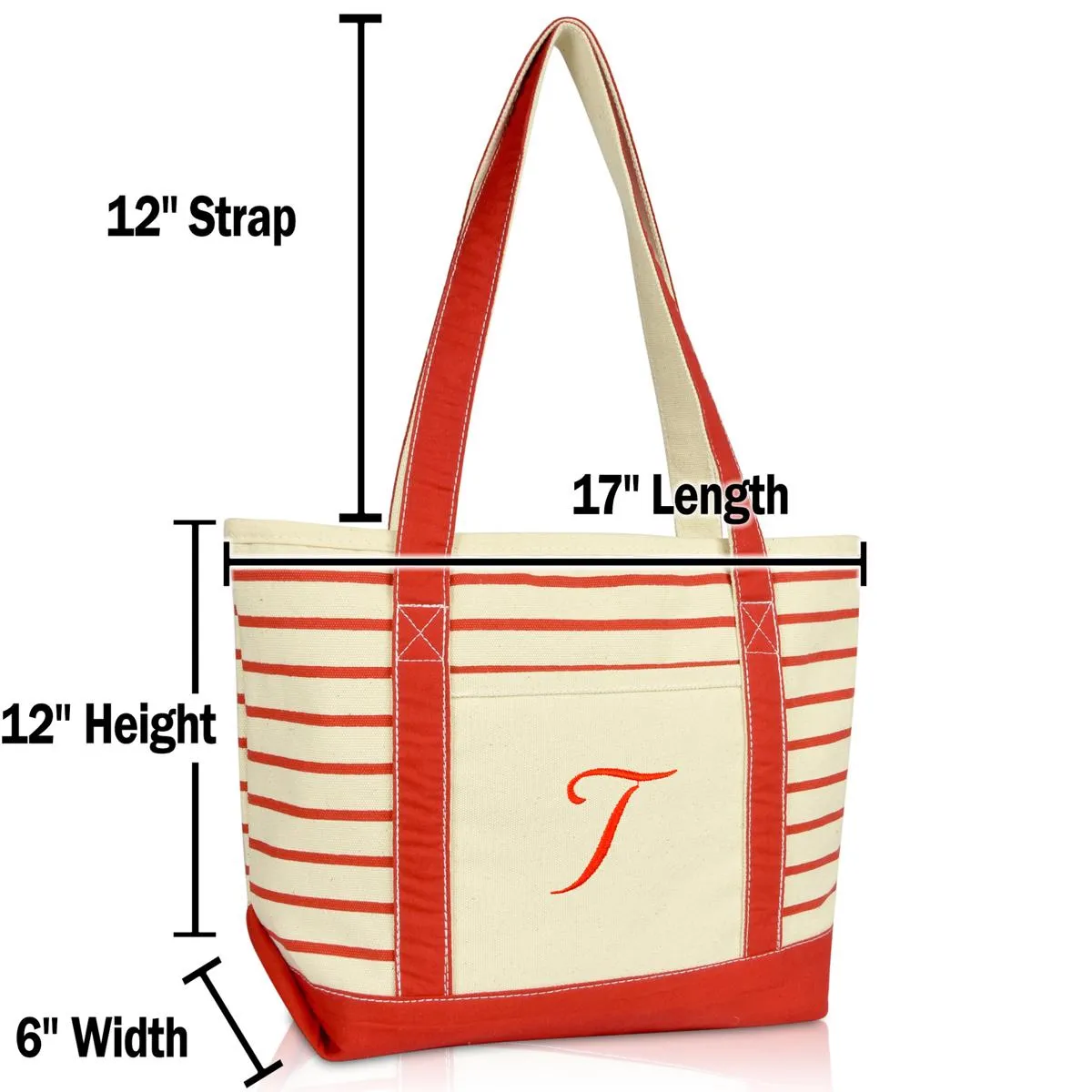 Dalix Striped T-Initial Tote Bag Womens Ballent Letter T