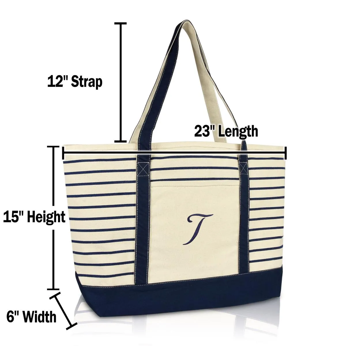 Dalix Striped T-Initial Tote Bag Womens Ballent Letter T