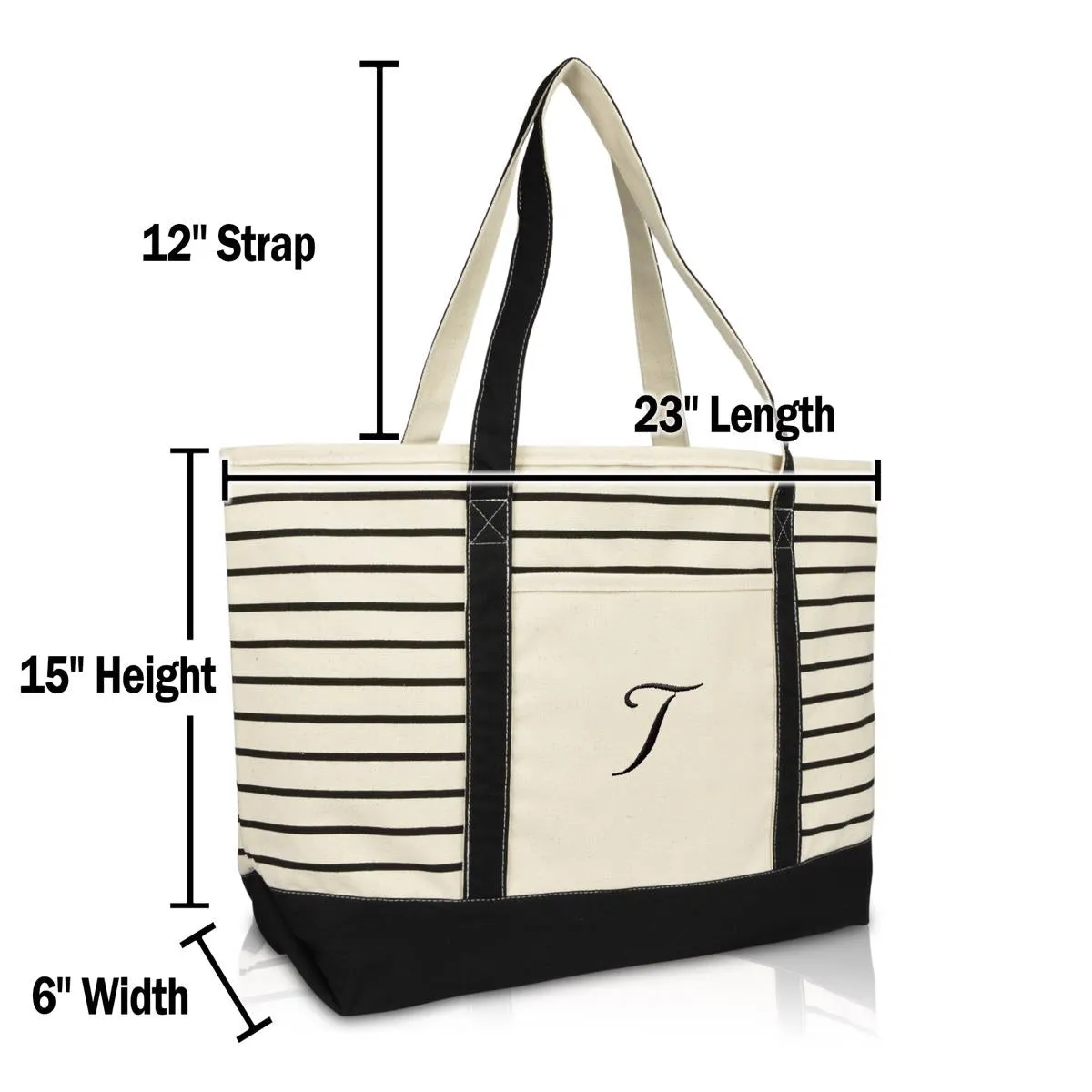 Dalix Striped T-Initial Tote Bag Womens Ballent Letter T