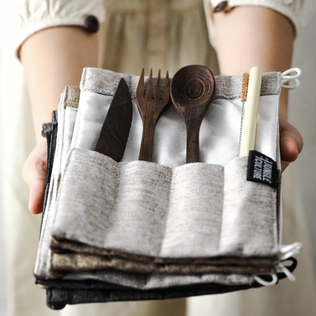 Dark Wood Cutlery Set (Brown bag)