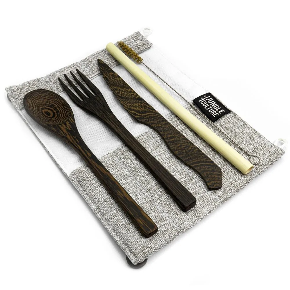 Dark Wood Cutlery Set (Brown bag)