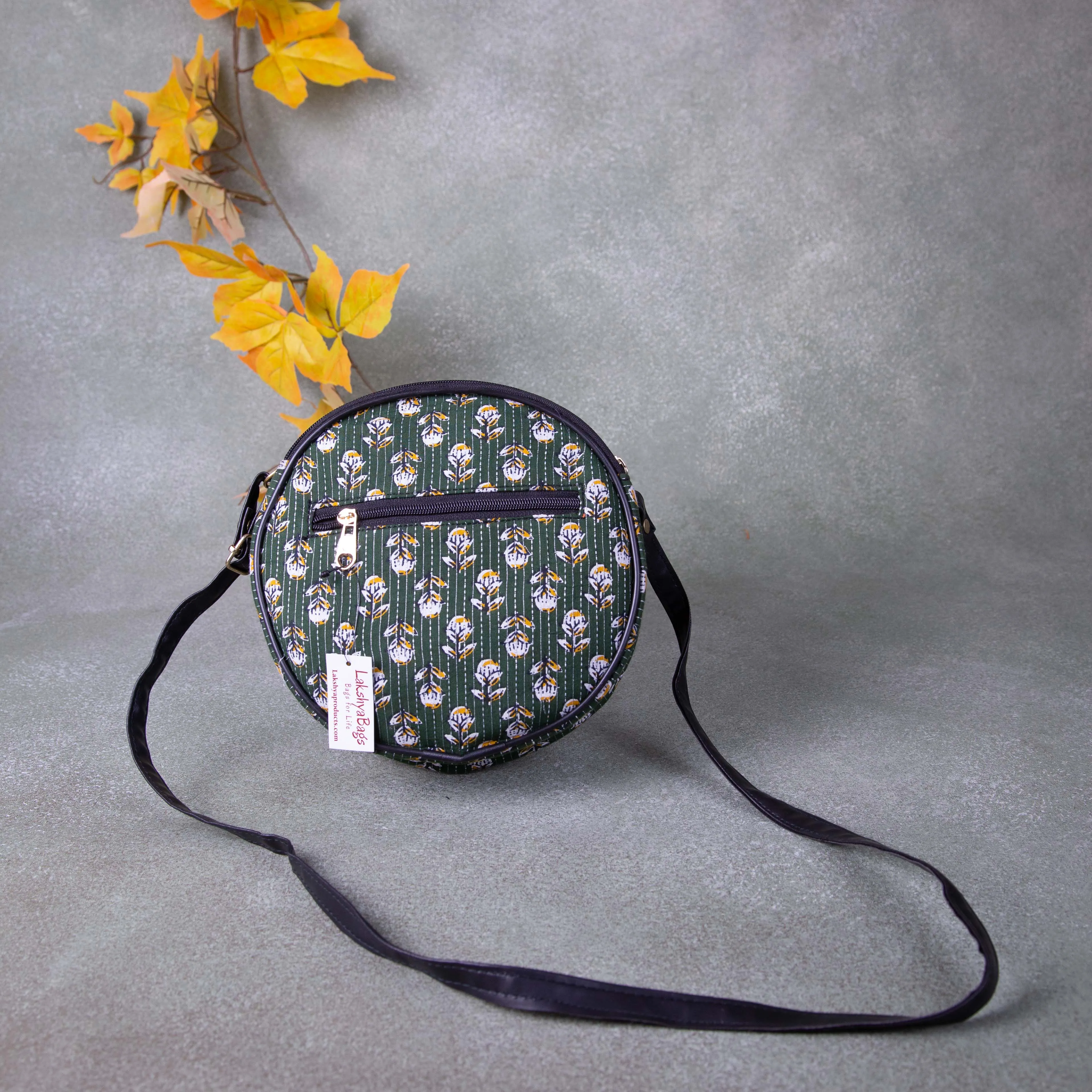 Drum Slings Green with Yellow Flower Design.