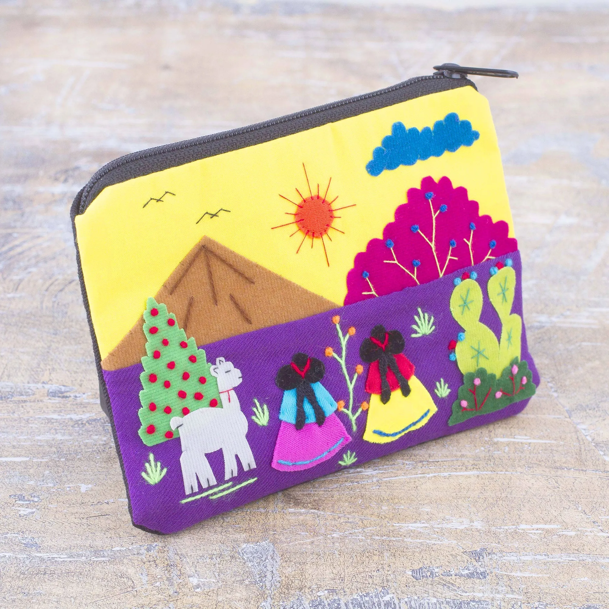 Embroidered Multicolor Cotton Blend Coin Purse from Peru - Andean Sunrise | NOVICA