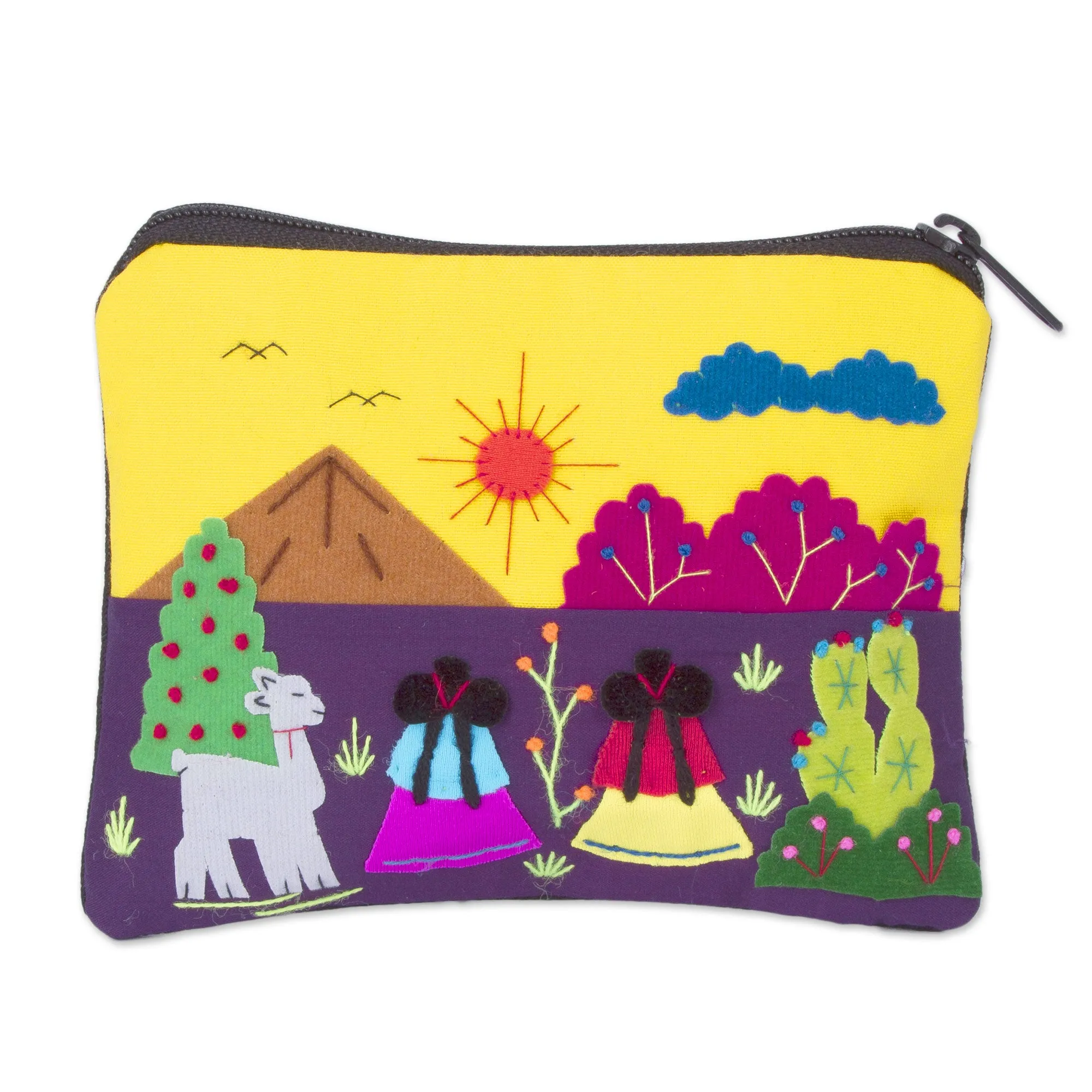 Embroidered Multicolor Cotton Blend Coin Purse from Peru - Andean Sunrise | NOVICA