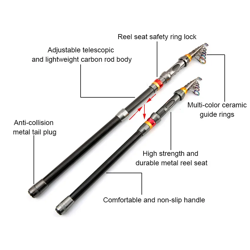 fairiland Telescopic Fishing Rod with Multi-color Ceramic Guide Rings 6' 7' 8' 9' 10' 12'