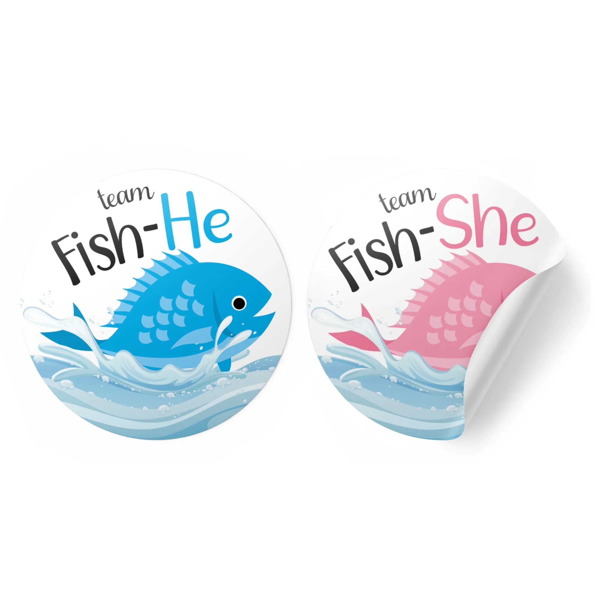 Fishing Baby Gender Reveal Party -Team Fish-He or Fish-She Stickers - 40 Stickers