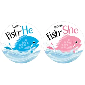 Fishing Baby Gender Reveal Party -Team Fish-He or Fish-She Stickers - 40 Stickers