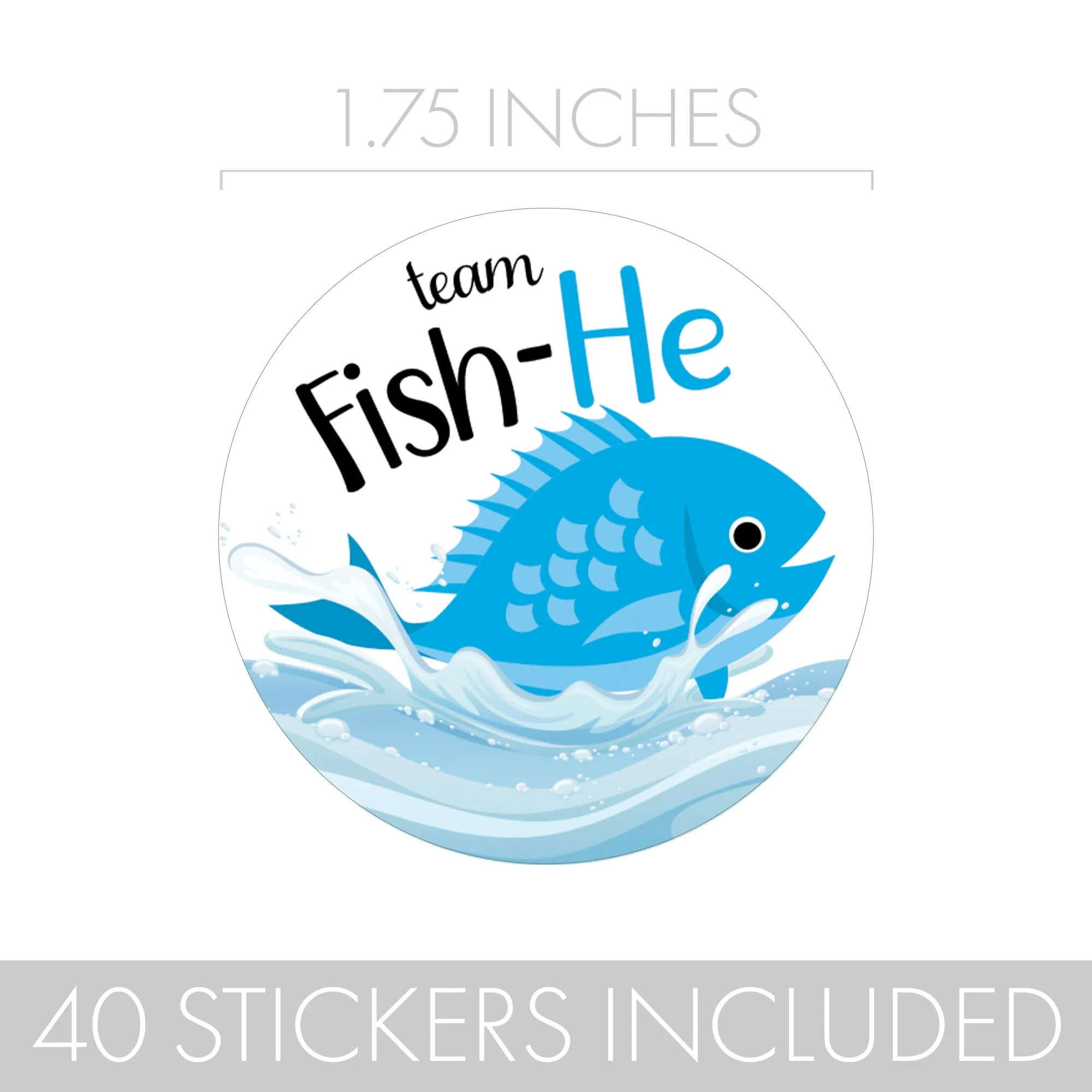 Fishing Baby Gender Reveal Party -Team Fish-He or Fish-She Stickers - 40 Stickers