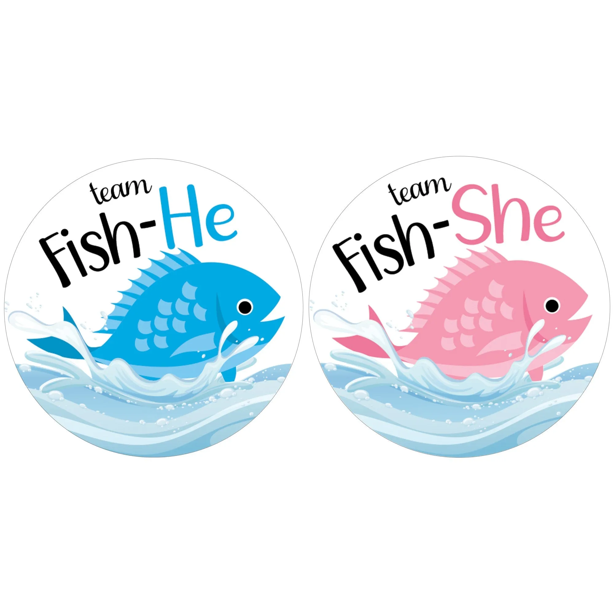 Fishing Baby Gender Reveal Party -Team Fish-He or Fish-She Stickers - 40 Stickers