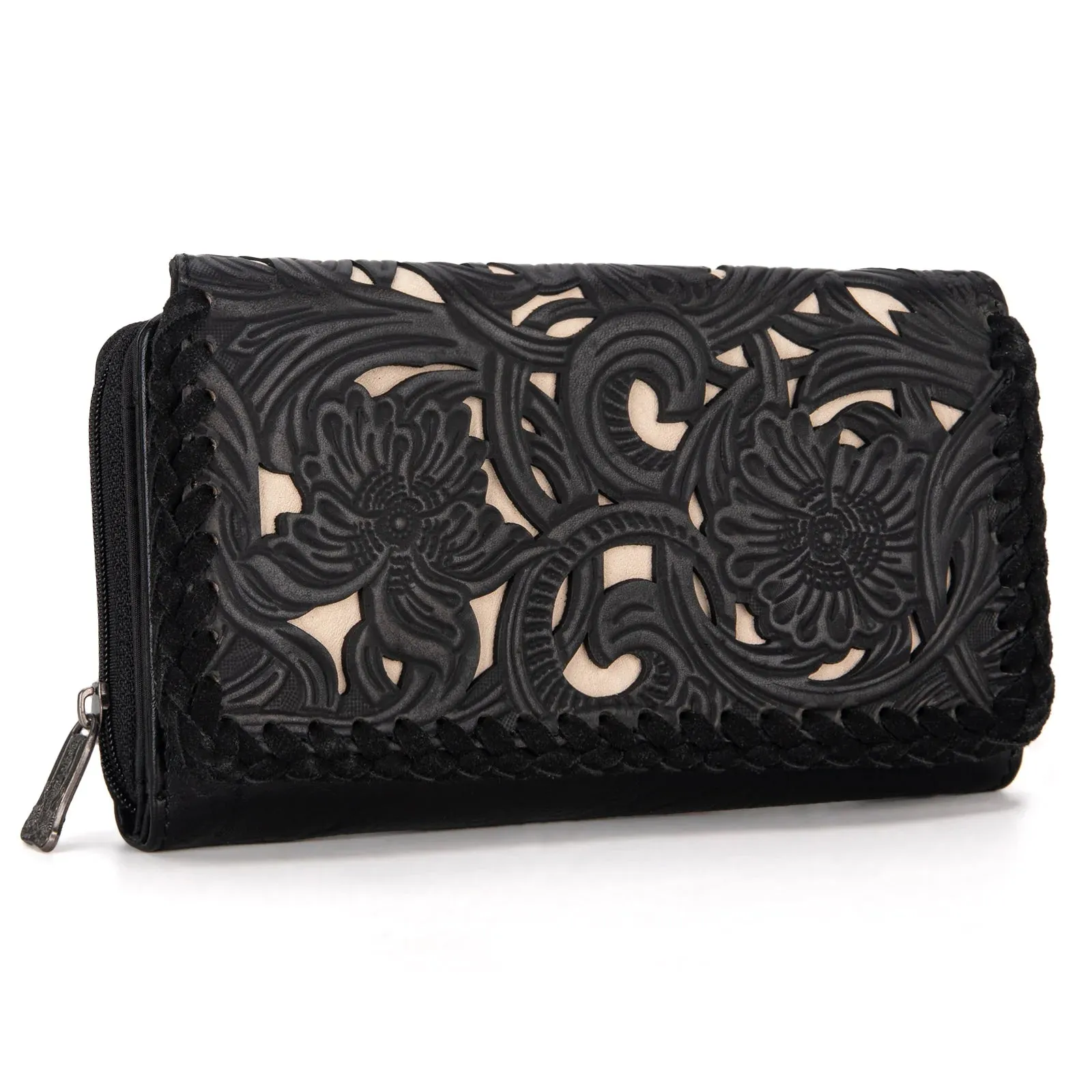 Floral Tooled Wallet - Black