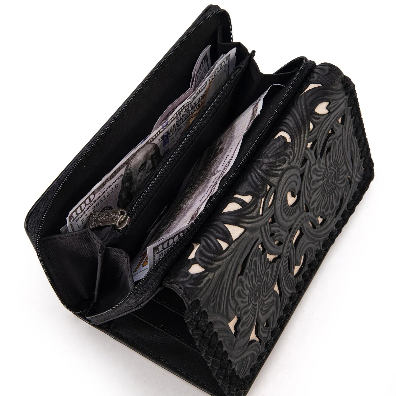 Floral Tooled Wallet - Black