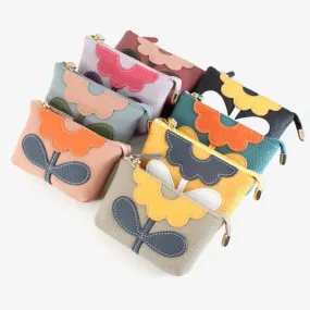 Flower Applique Leather Coin Purse - Several Colors