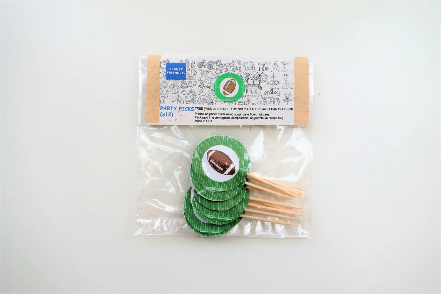 Football Party Picks, 12-pack (Printed on Tree Free Sugar Cane Paper)