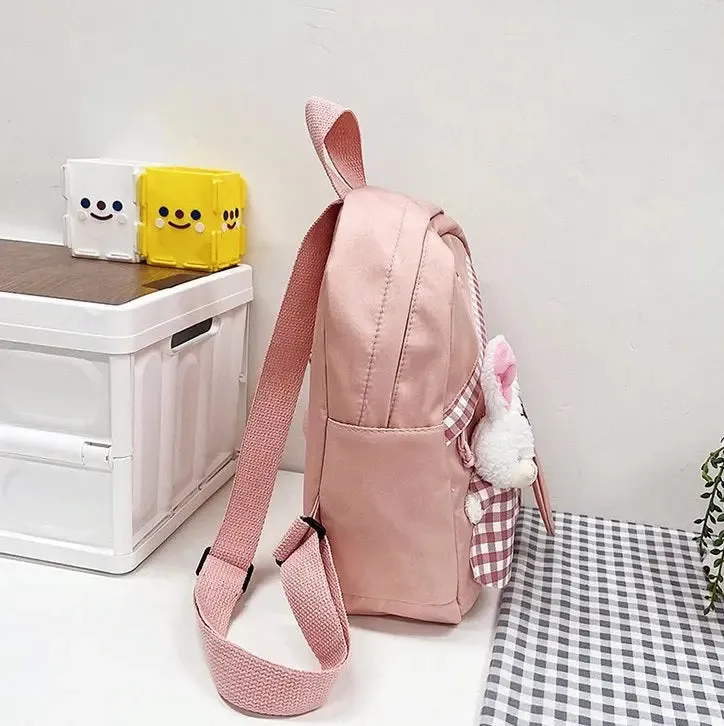 Girls Gingham Rabbit & Letter Patch Decor Functional Backpack 2919