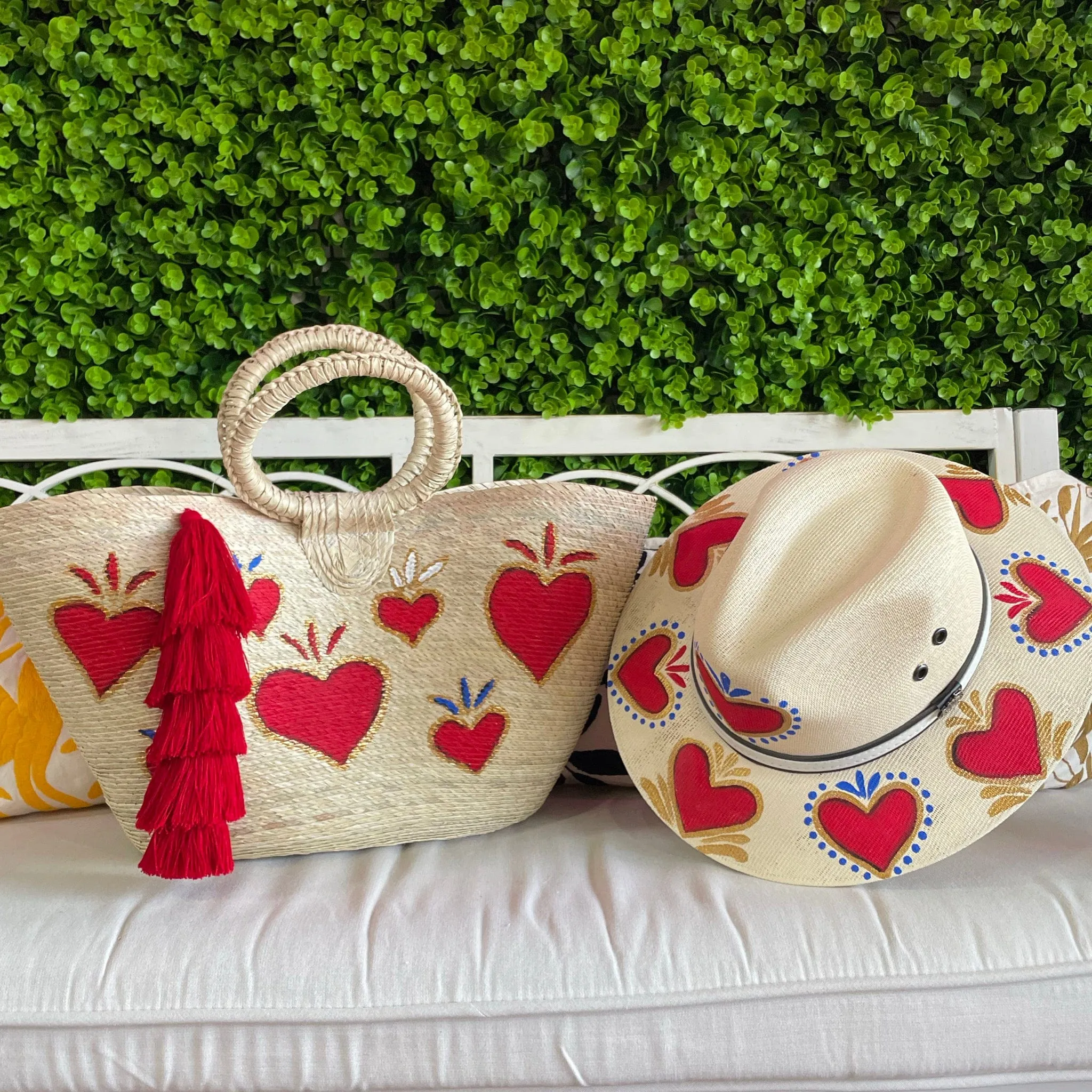 Hand Painted Frida Heart Palm Tote and Hat Set