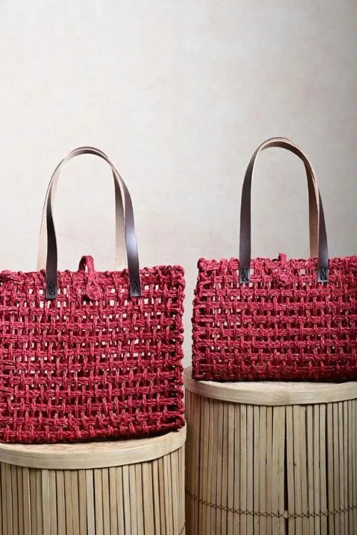 Handmade Sabai Grass Mesh Bag - Large (Surkhi)