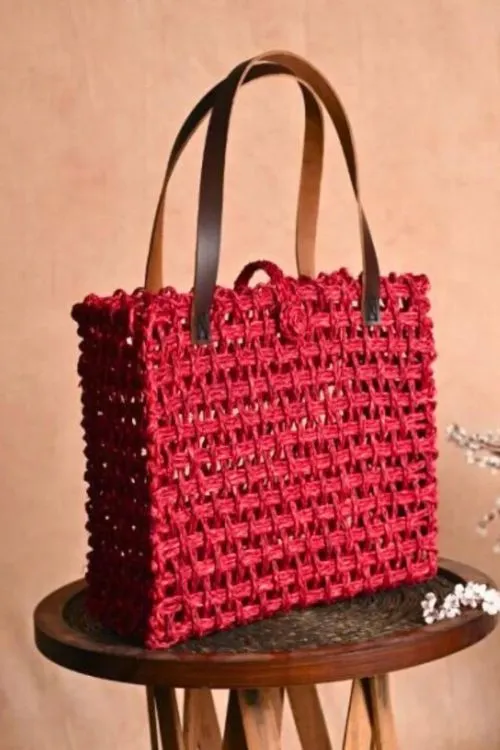 Handmade Sabai Grass Mesh Bag - Large (Surkhi)