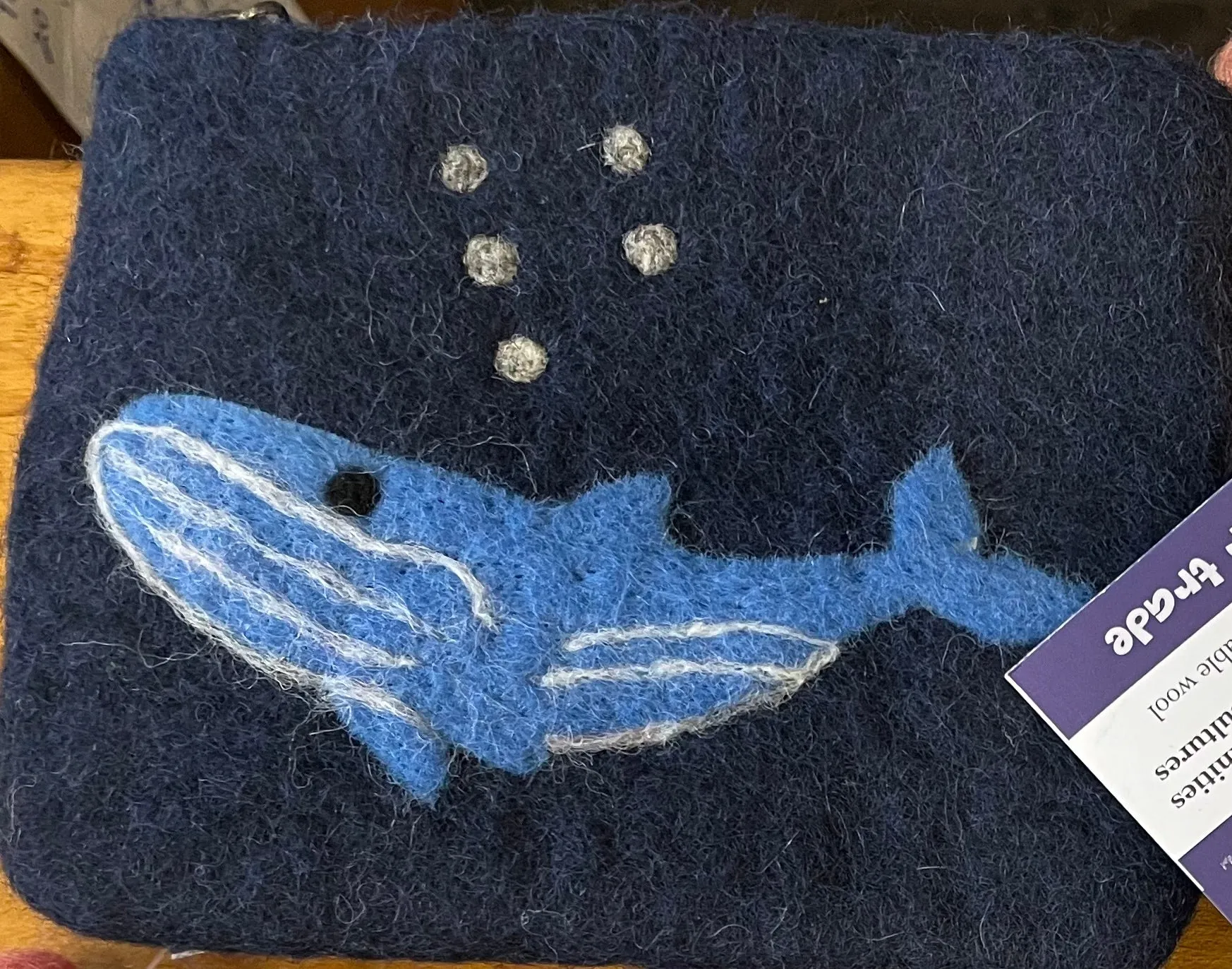 Humpback Whale on Navy Felt Coin Purse