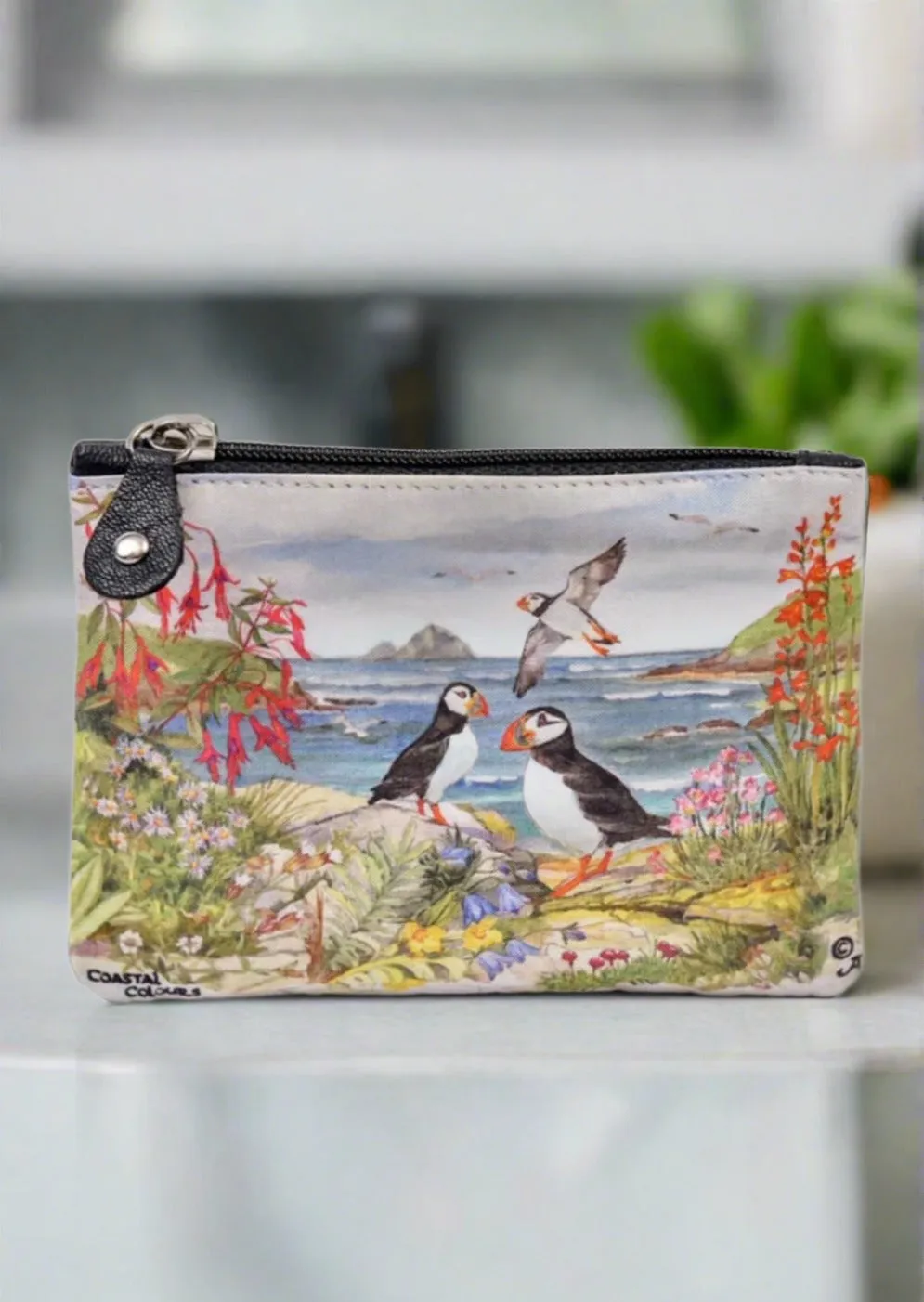 Irish Leather Small Zip Purse - Puffins