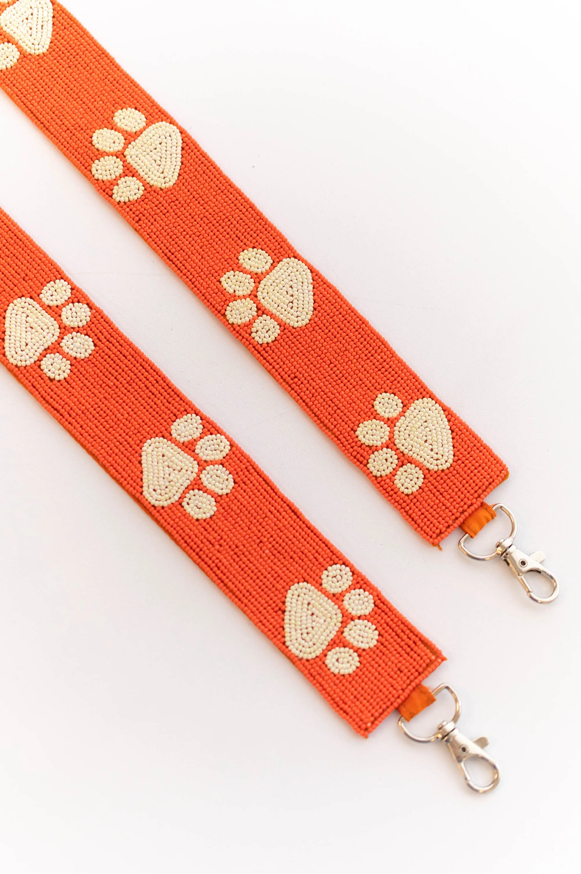 Keep Your Paws On The Ball Beaded Purse Strap, White Orange