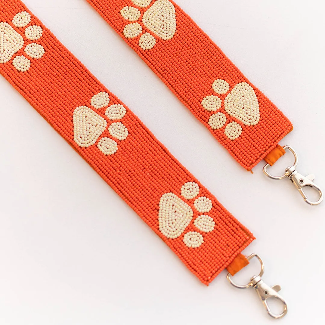 Keep Your Paws On The Ball Beaded Purse Strap, White Orange