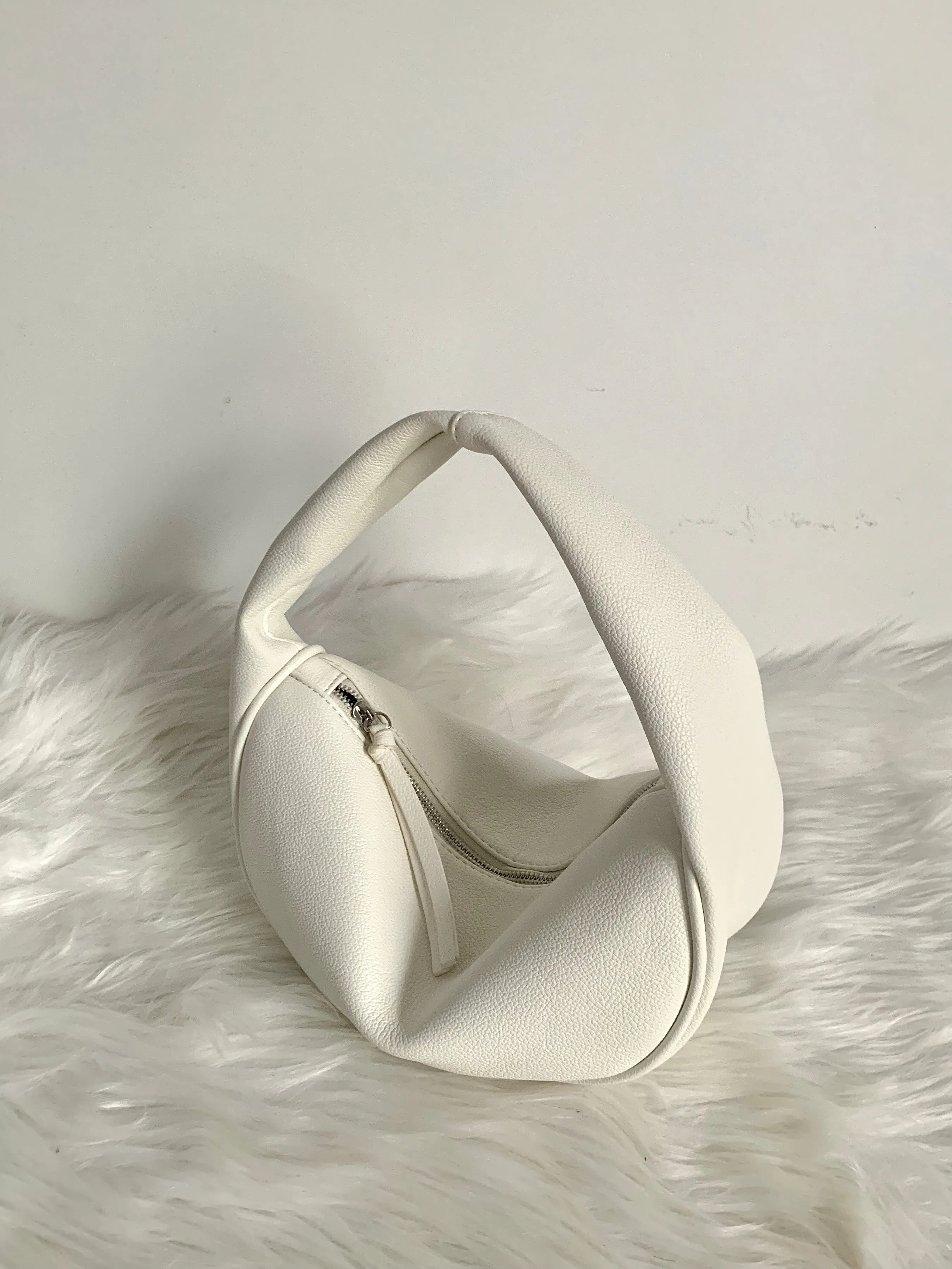 [Korean Style] Black White Minimalistic Soft Top Handle Mini Hobo Bag