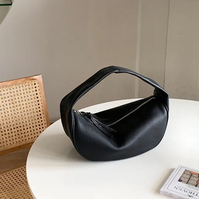 [Korean Style] Black White Minimalistic Soft Top Handle Mini Hobo Bag