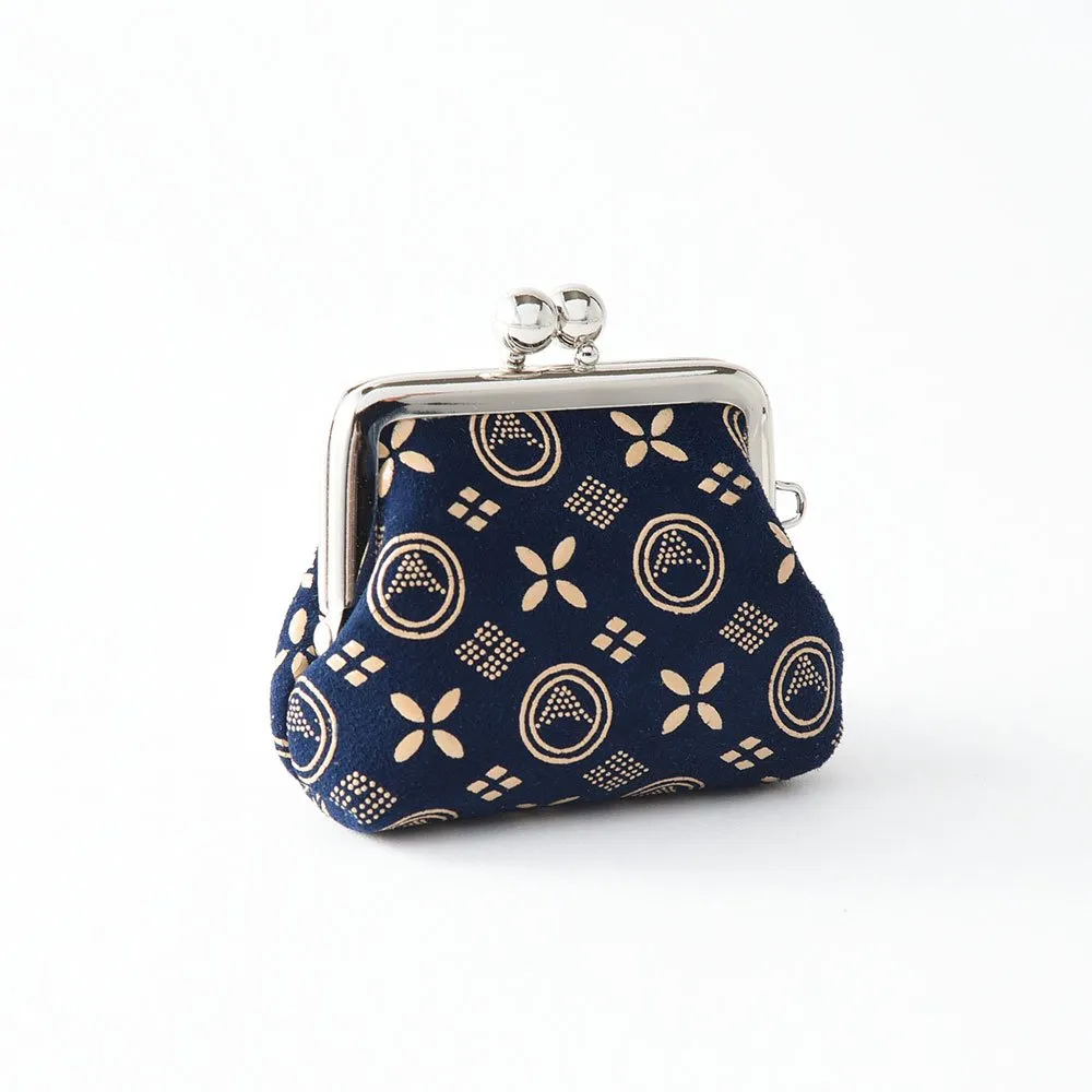 Koshu Inden Japanese Deerskin Leather with Urushi (Japanese Lacquer) Clasp Coin Purse - Mt.Fuji Pattern / Iron Blue - ,  Made in Japan,  Change Purse,  Japanese Gamaguchi Coin Purse