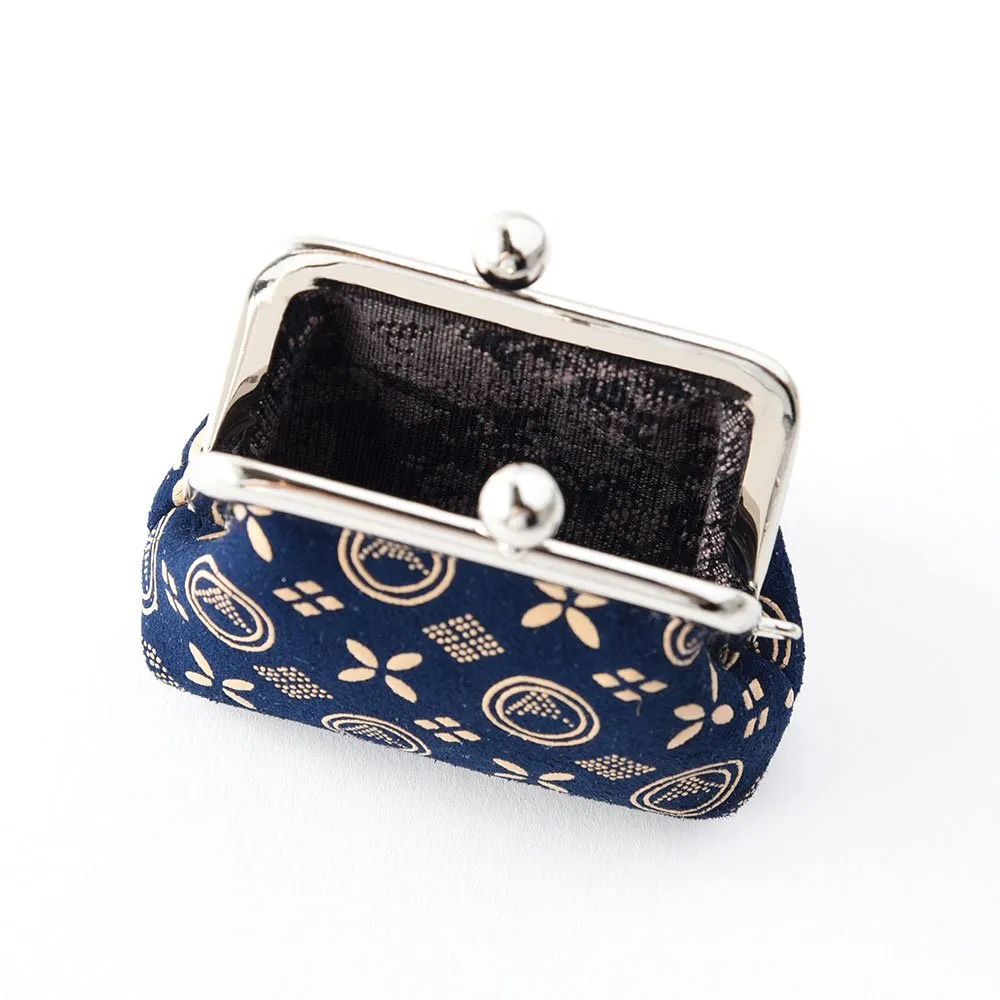 Koshu Inden Japanese Deerskin Leather with Urushi (Japanese Lacquer) Clasp Coin Purse - Mt.Fuji Pattern / Iron Blue - ,  Made in Japan,  Change Purse,  Japanese Gamaguchi Coin Purse