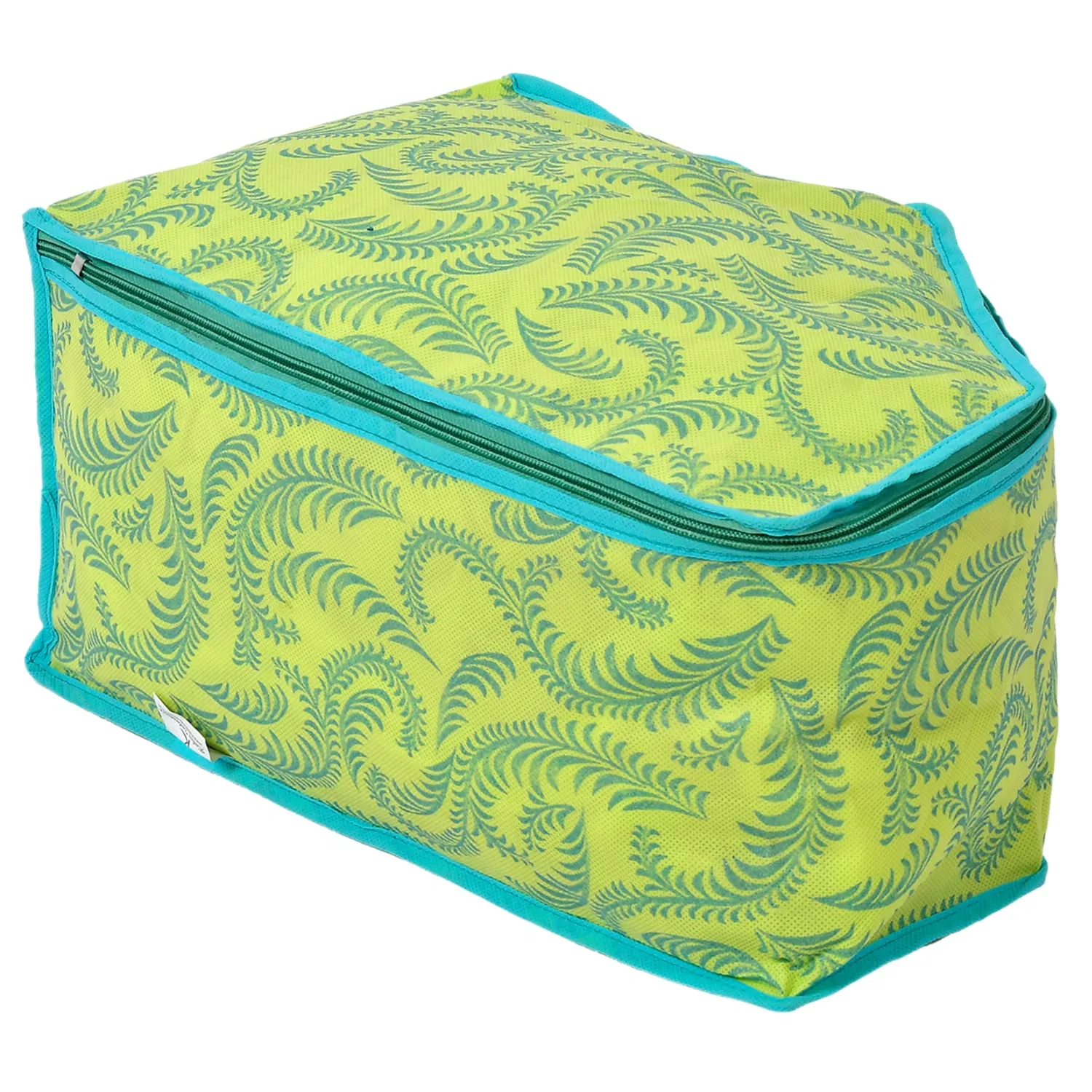 Kuber Industries Leaf Printed Non-Woven Blouse Cover Wardrobe Organiser|Metalic Leaf Print & Front Window|Zipper closure|Size 38 x 26 x 20 CM|Pack of 3 (Green)-44KM0530, Rectangular