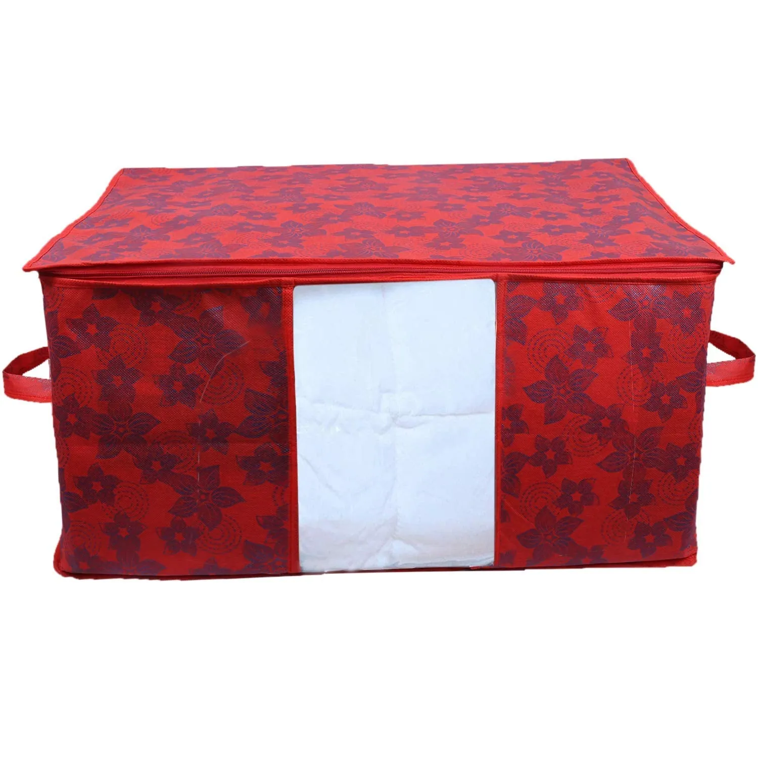 Kuber Industries Metalic Printed 2 Piece Non Woven Saree Cover and 2 Pieces Underbed Storage Bag, Storage Organiser, Blanket Cover, Gold & Red -CTKTC42389