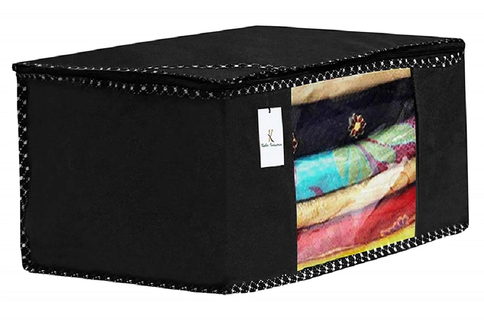 Kuber Industries Non Woven 3 Pieces Saree Cover and 2 Pieces Underbed Storage Bag, Cloth Organizer for Storage, Blanket Cover Combo Set (Black) -CTKTC038466