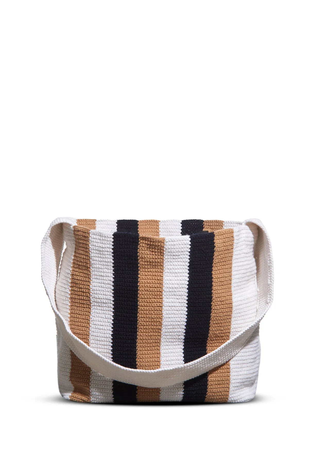 Large Crossover Knit Bag in Ivory, Black & Camel Cashmere