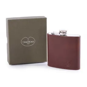 LE CHAMEAU Premium Leather Hip Flask - Marron Fonce