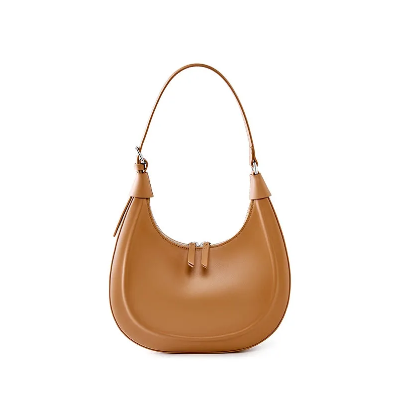 Leather Crescent Shoulder Bag With 2 Straps