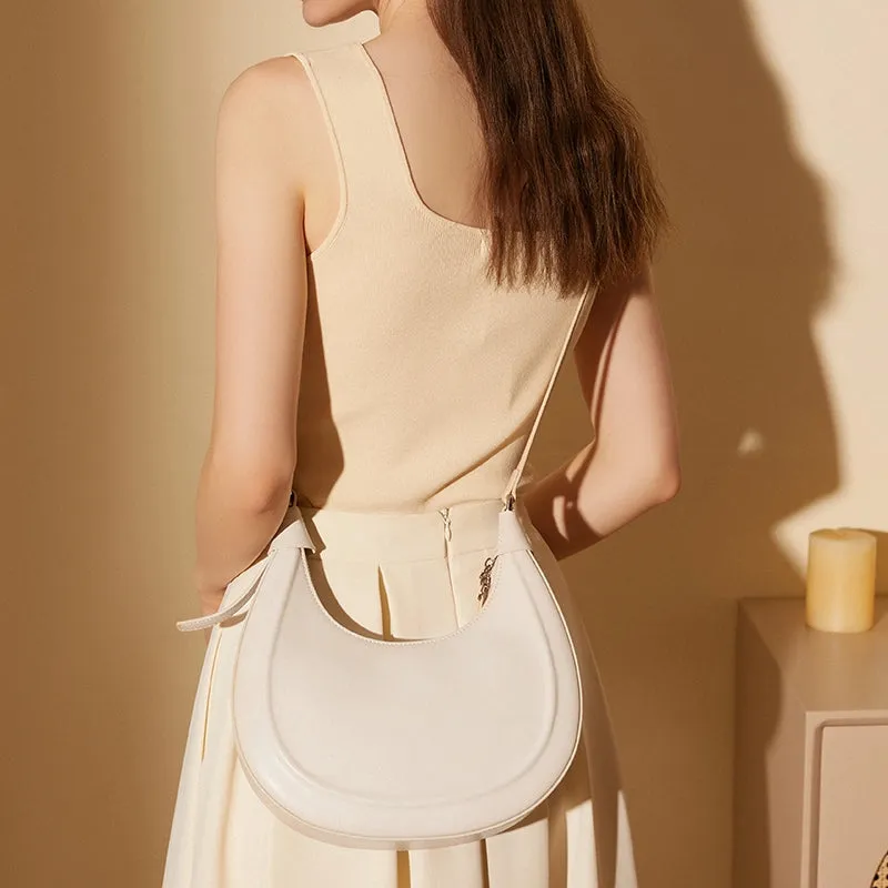 Leather Crescent Shoulder Bag With 2 Straps