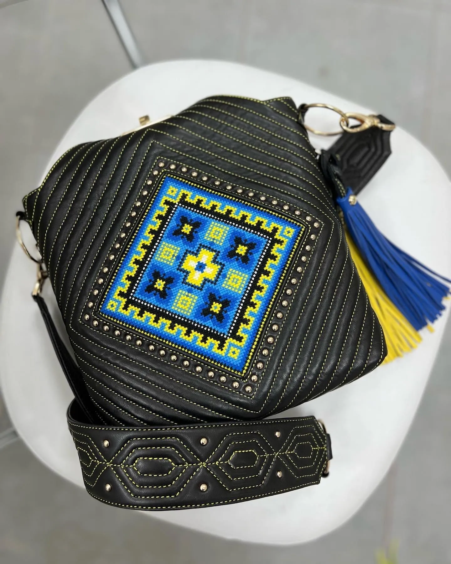 Leather Hand Embroidered Purse “Ukraine”