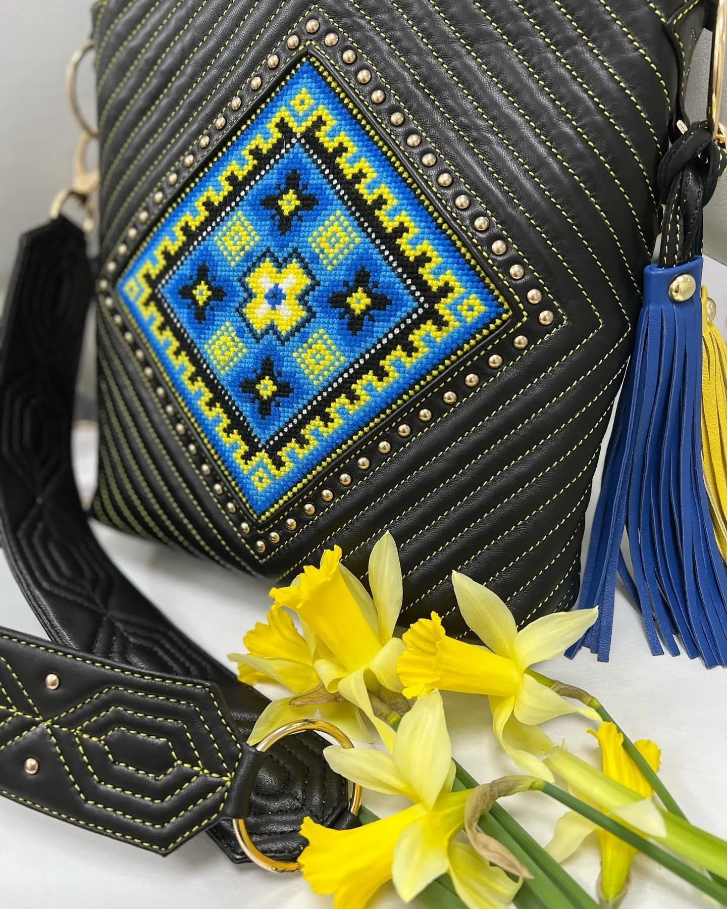 Leather Hand Embroidered Purse “Ukraine”